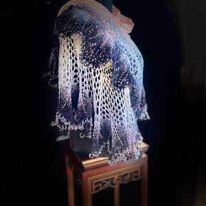 Handmade Knit Beaded lace shawl cotton gradient with beads stole fine wrap